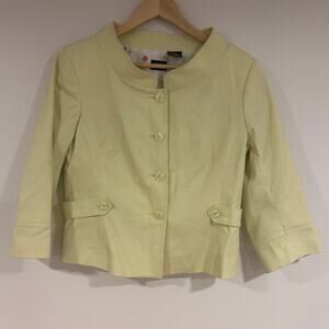 NICOLE MILLER Sz 10 Lime Green Floral Lining Mandarin Collar Cropped Button Up